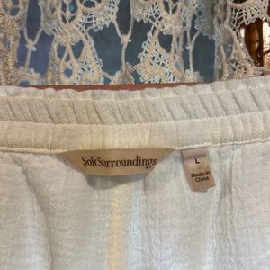 Soft Surroundings gauze pants with a tulip hem. Elastic waist band.